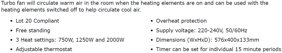 תנור חימום עם טיימר וטורבו PRO ELEC PEL00941 TEXT